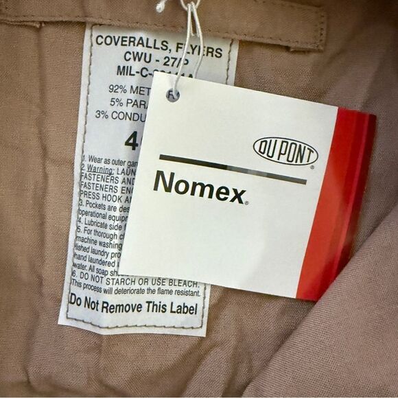 NWT Du Pont CWU 27/P NOMEX FLIGHT SUIT Coveralls Tan Size 46L - Picture 7 of 16